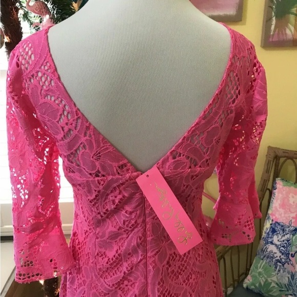 Lilly Pulitzer NWT Allyson Dress Pink Tropics Floral Lace $278 Size 0,2 - Picture 6 of 13